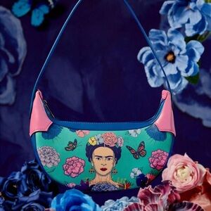 Frida Kahlo Floral Blue and Pink Women's Shoulder Bag